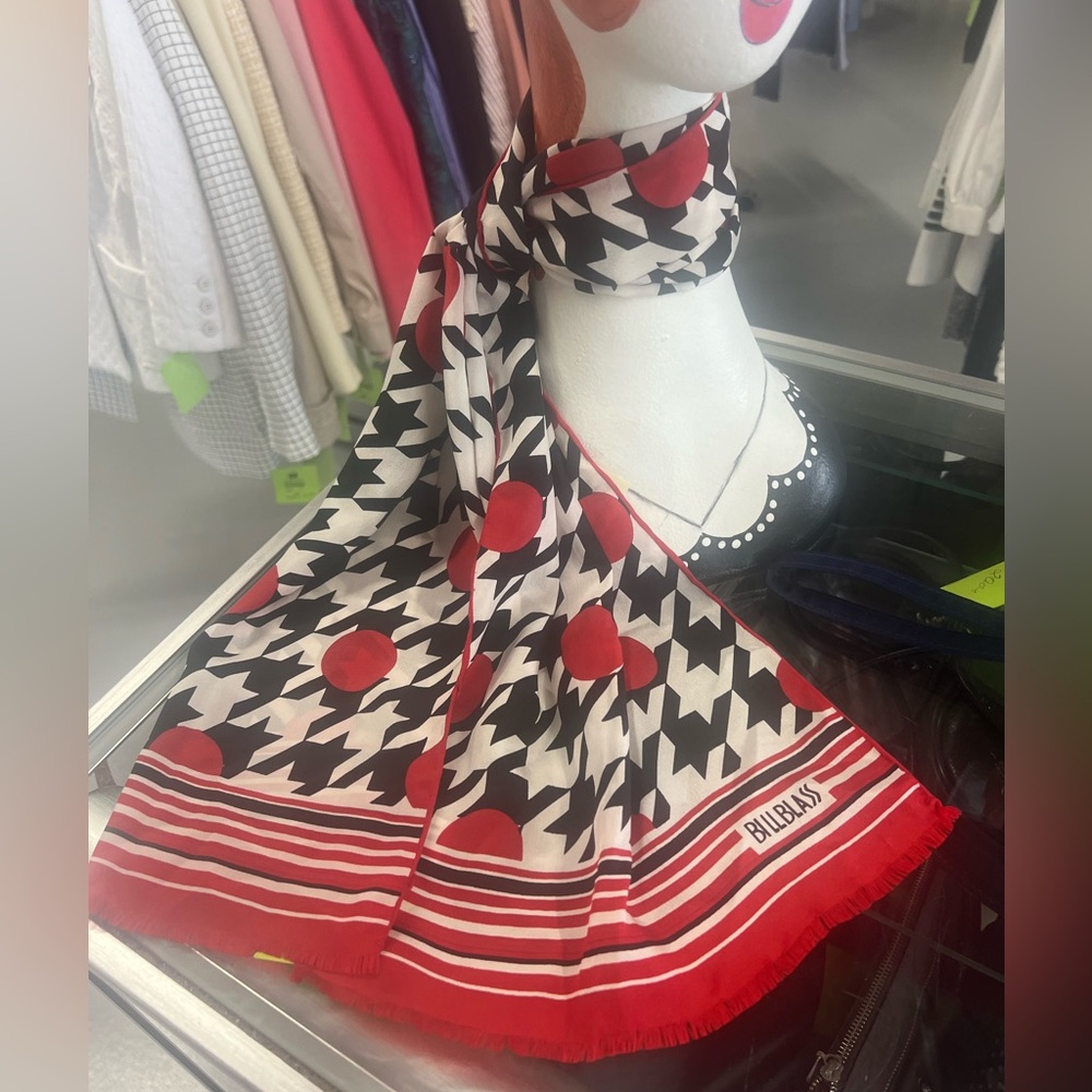 Bill Blass Silk Red and Black Patterned Scarf